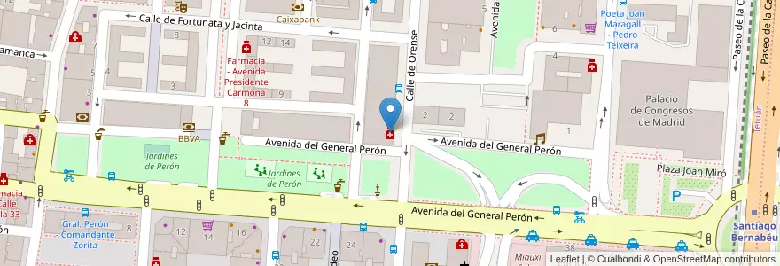 Mapa de ubicacion de Farmacia - Calle Orense 33 en اسپانیا, بخش خودمختار مادرید, بخش خودمختار مادرید, Área Metropolitana De Madrid Y Corredor Del Henares, مادرید.