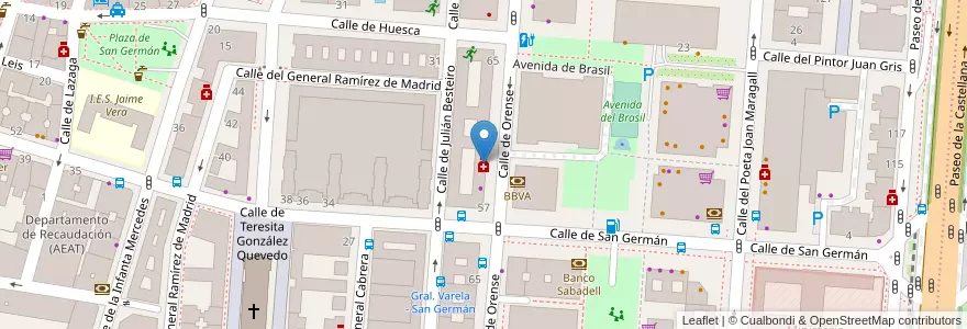 Mapa de ubicacion de Farmacia - Calle Orense 59 en Spain, Community Of Madrid, Community Of Madrid, Área Metropolitana De Madrid Y Corredor Del Henares, Madrid.