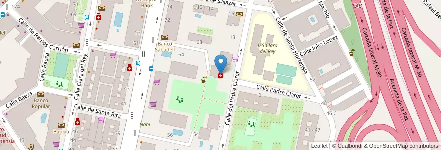 Mapa de ubicacion de Farmacia - Calle Padre Claret 9 en 西班牙, Comunidad De Madrid, Comunidad De Madrid, Área Metropolitana De Madrid Y Corredor Del Henares, Madrid.