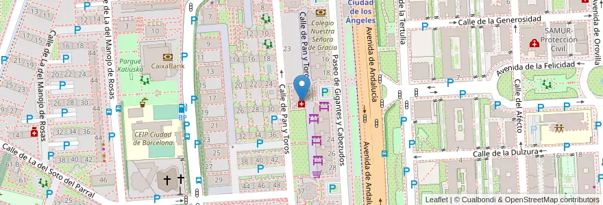 Mapa de ubicacion de Farmacia - Calle Pan y Toros 25 en اسپانیا, بخش خودمختار مادرید, بخش خودمختار مادرید, Área Metropolitana De Madrid Y Corredor Del Henares, مادرید.