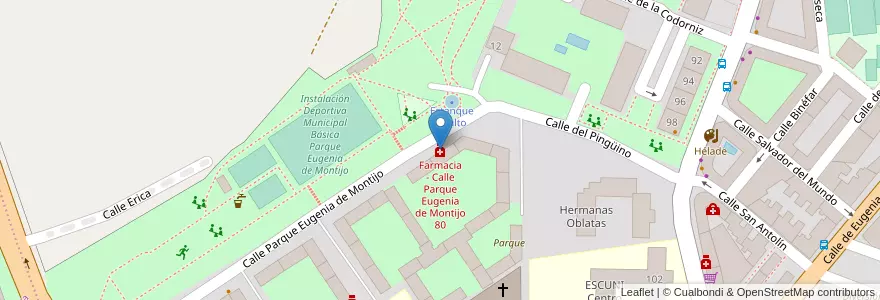 Mapa de ubicacion de Farmacia - Calle Parque Eugenia de Montijo 80 en 西班牙, Comunidad De Madrid, Comunidad De Madrid, Área Metropolitana De Madrid Y Corredor Del Henares, Madrid.