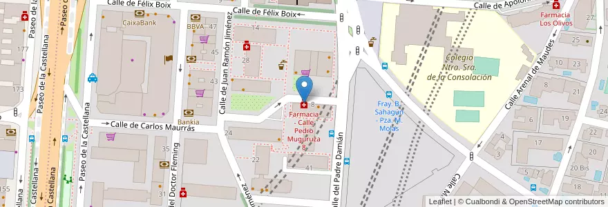 Mapa de ubicacion de Farmacia - Calle Pedro Muguruza 8 en Spanje, Comunidad De Madrid, Comunidad De Madrid, Área Metropolitana De Madrid Y Corredor Del Henares, Madrid.