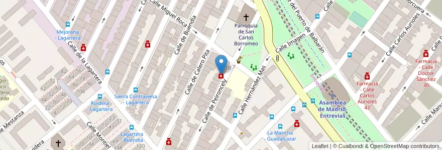 Mapa de ubicacion de Farmacia - Calle Peironcely 12 en Espanha, Comunidade De Madrid, Comunidade De Madrid, Área Metropolitana De Madrid Y Corredor Del Henares, Madrid.