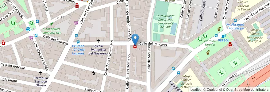 Mapa de ubicacion de Farmacia - Calle Pelícano 15 en اسپانیا, بخش خودمختار مادرید, بخش خودمختار مادرید, Área Metropolitana De Madrid Y Corredor Del Henares, مادرید.