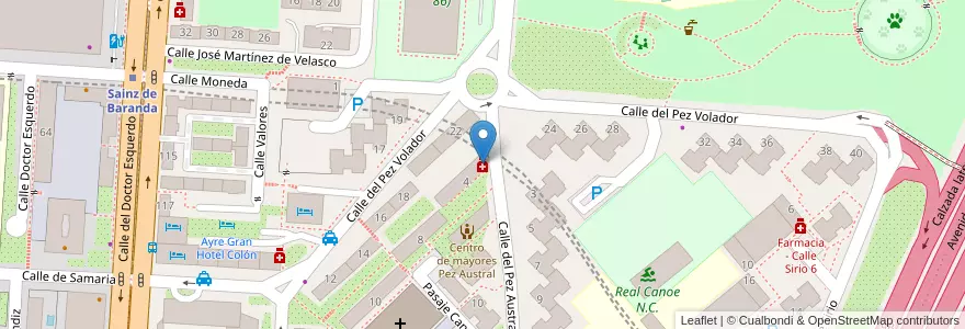 Mapa de ubicacion de Farmacia - Calle Pez Austral 4 en 西班牙, Comunidad De Madrid, Comunidad De Madrid, Área Metropolitana De Madrid Y Corredor Del Henares, Madrid.