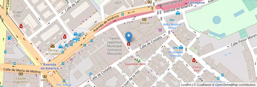 Mapa de ubicacion de Farmacia - Calle Pilar de Zaragoza 102 en Espanha, Comunidade De Madrid, Comunidade De Madrid, Área Metropolitana De Madrid Y Corredor Del Henares, Madrid.