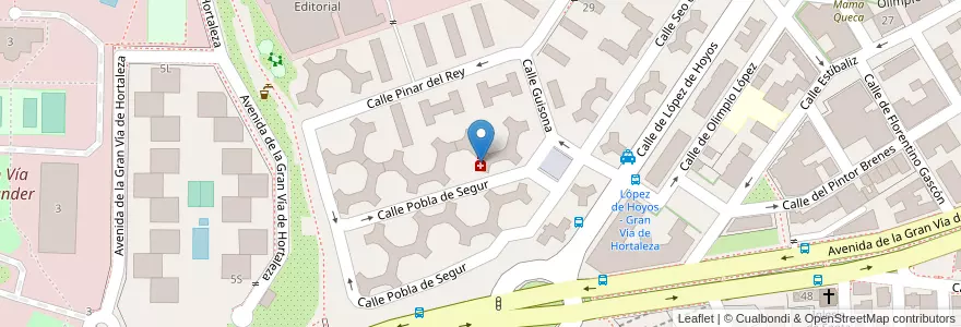 Mapa de ubicacion de Farmacia - Calle Pobla de Segur 4 en España, Comunidad De Madrid, Comunidad De Madrid, Área Metropolitana De Madrid Y Corredor Del Henares, Madrid.