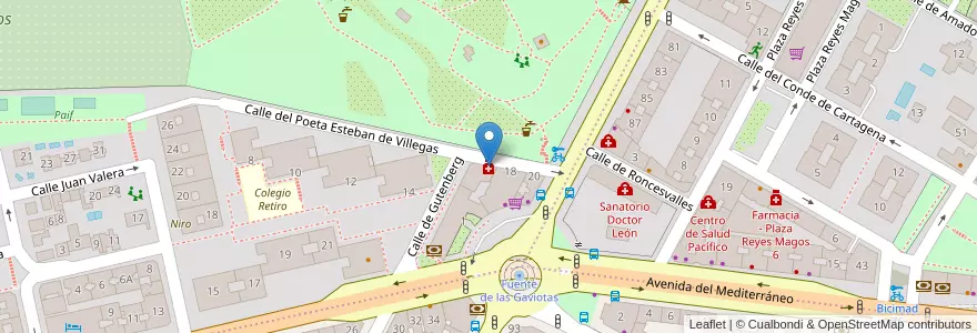 Mapa de ubicacion de Farmacia - Calle Poeta Esteban de Villegas 16 en İspanya, Comunidad De Madrid, Comunidad De Madrid, Área Metropolitana De Madrid Y Corredor Del Henares, Madrid.