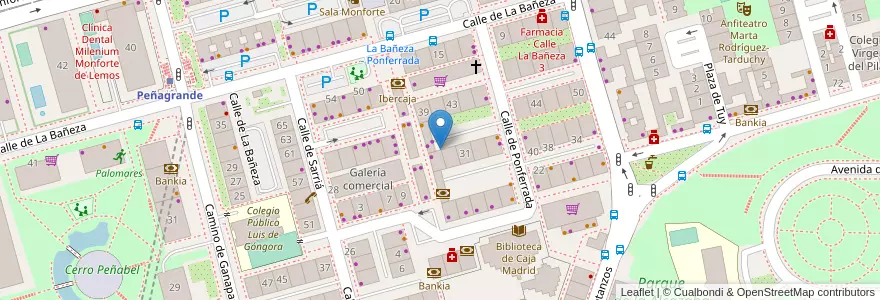 Mapa de ubicacion de Farmacia - Calle Ponferrada 35 en Espanha, Comunidade De Madrid, Comunidade De Madrid, Área Metropolitana De Madrid Y Corredor Del Henares, Madrid.