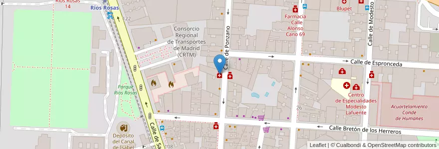 Mapa de ubicacion de Farmacia - Calle Ponzano 43 en スペイン, マドリード州, Comunidad De Madrid, Área Metropolitana De Madrid Y Corredor Del Henares, Madrid.
