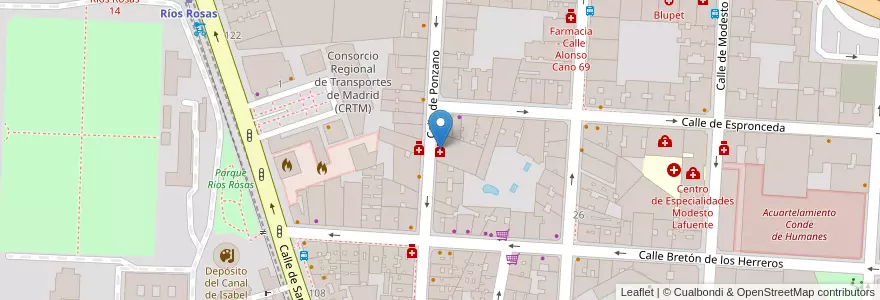 Mapa de ubicacion de Farmacia - Calle Ponzano 46 en Испания, Мадрид, Мадрид, Área Metropolitana De Madrid Y Corredor Del Henares, Мадрид.