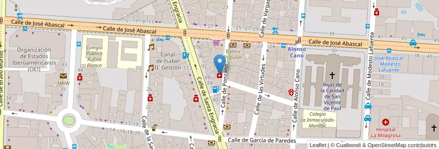 Mapa de ubicacion de Farmacia - Calle Ponzano 9 en اسپانیا, بخش خودمختار مادرید, بخش خودمختار مادرید, Área Metropolitana De Madrid Y Corredor Del Henares, مادرید.