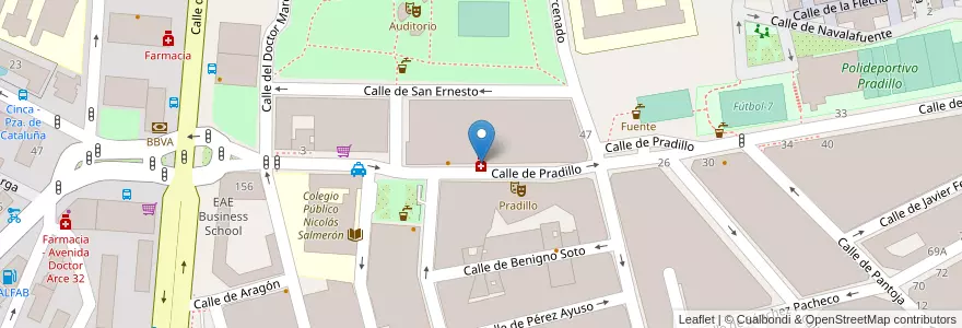 Mapa de ubicacion de Farmacia - Calle Pradillo 13 en إسبانيا, منطقة مدريد, منطقة مدريد, Área Metropolitana De Madrid Y Corredor Del Henares, مدريد.