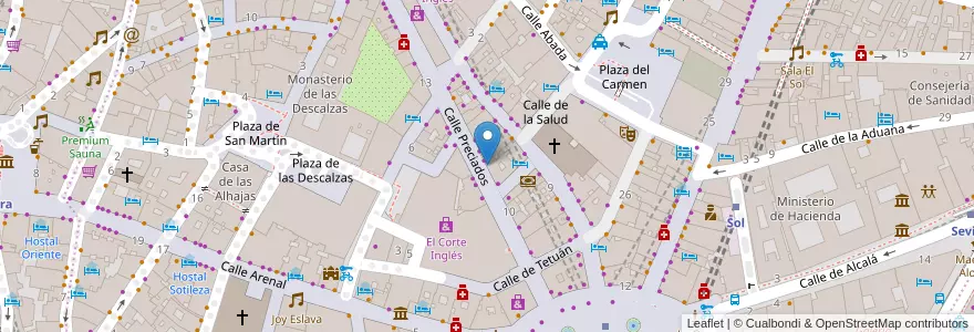 Mapa de ubicacion de Farmacia - Calle Preciados 14 en اسپانیا, بخش خودمختار مادرید, بخش خودمختار مادرید, Área Metropolitana De Madrid Y Corredor Del Henares, مادرید.