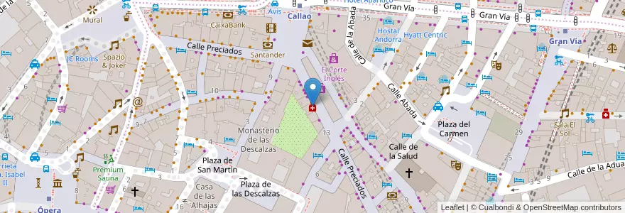 Mapa de ubicacion de Farmacia - Calle Preciados 19 en اسپانیا, بخش خودمختار مادرید, بخش خودمختار مادرید, Área Metropolitana De Madrid Y Corredor Del Henares, مادرید.