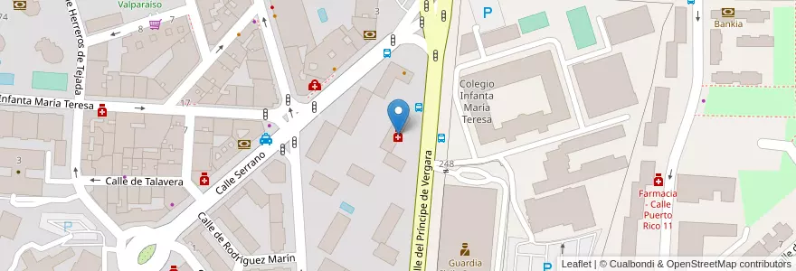 Mapa de ubicacion de Farmacia - Calle Príncipe de Vergara 225 en Испания, Мадрид, Мадрид, Área Metropolitana De Madrid Y Corredor Del Henares, Мадрид.