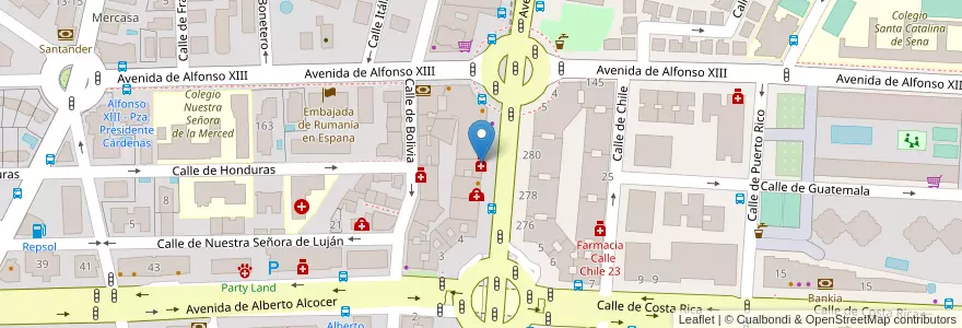 Mapa de ubicacion de Farmacia - Calle Príncipe de Vergara 289 en Sepanyol, Comunidad De Madrid, Comunidad De Madrid, Área Metropolitana De Madrid Y Corredor Del Henares, Madrid.