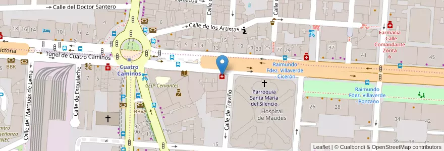 Mapa de ubicacion de Farmacia - Calle Raimundo Fernández Villaverde 16 en إسبانيا, منطقة مدريد, منطقة مدريد, Área Metropolitana De Madrid Y Corredor Del Henares, مدريد.