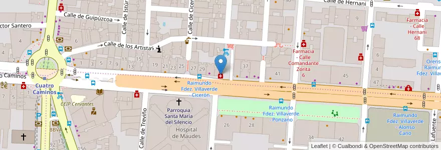 Mapa de ubicacion de Farmacia - Calle Raimundo Fernández Villaverde 33 en إسبانيا, منطقة مدريد, منطقة مدريد, Área Metropolitana De Madrid Y Corredor Del Henares, مدريد.