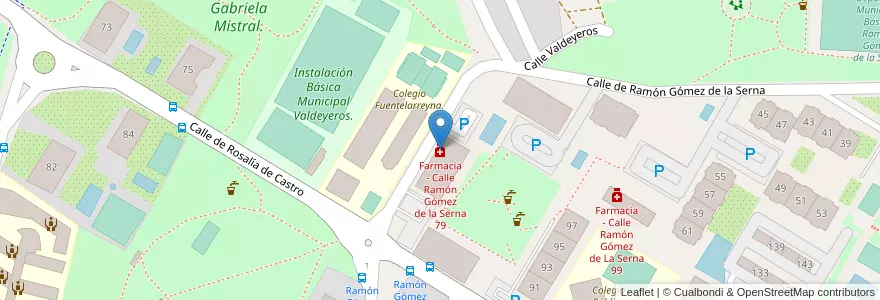 Mapa de ubicacion de Farmacia - Calle Ramón Gómez de la Serna 79 en إسبانيا, منطقة مدريد, منطقة مدريد, Área Metropolitana De Madrid Y Corredor Del Henares, مدريد.