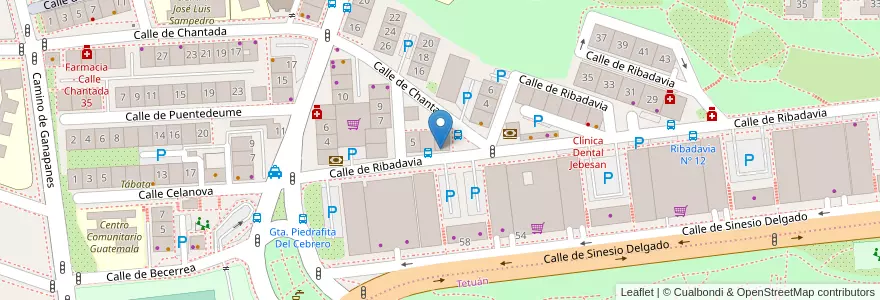 Mapa de ubicacion de Farmacia - Calle Ribadavia 9 en اسپانیا, بخش خودمختار مادرید, بخش خودمختار مادرید, Área Metropolitana De Madrid Y Corredor Del Henares, مادرید.