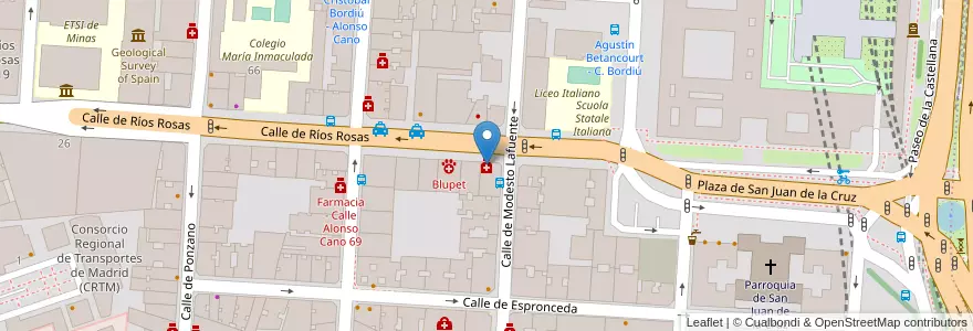 Mapa de ubicacion de Farmacia - Calle Ríos Rosas 50 en Espanha, Comunidade De Madrid, Comunidade De Madrid, Área Metropolitana De Madrid Y Corredor Del Henares, Madrid.