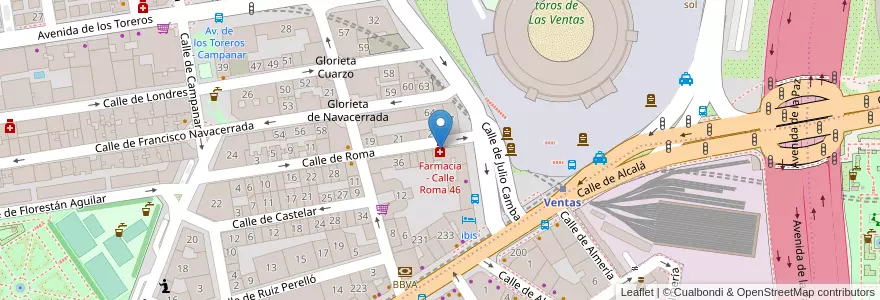 Mapa de ubicacion de Farmacia - Calle Roma 46 en Espanha, Comunidade De Madrid, Comunidade De Madrid, Área Metropolitana De Madrid Y Corredor Del Henares, Madrid.