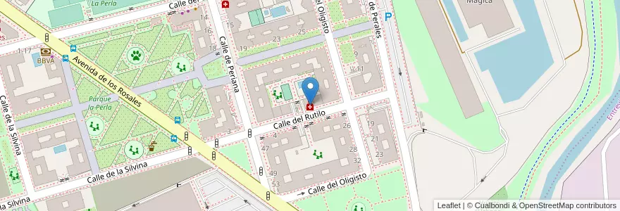 Mapa de ubicacion de Farmacia - Calle Rutilo 25 en اسپانیا, بخش خودمختار مادرید, بخش خودمختار مادرید, Área Metropolitana De Madrid Y Corredor Del Henares, مادرید.