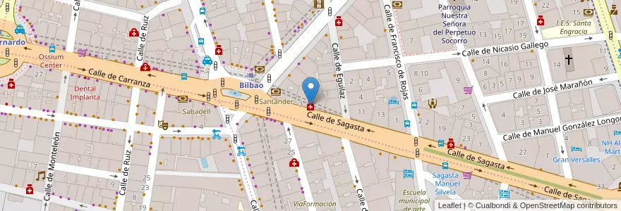 Mapa de ubicacion de Farmacia - Calle Sagasta 5 en Spain, Community Of Madrid, Community Of Madrid, Área Metropolitana De Madrid Y Corredor Del Henares, Madrid.