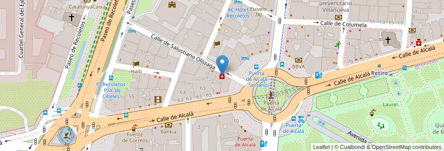 Mapa de ubicacion de Farmacia - Calle Salustiano Olózaga 18 en España, Comunidad De Madrid, Comunidad De Madrid, Área Metropolitana De Madrid Y Corredor Del Henares, Madrid.