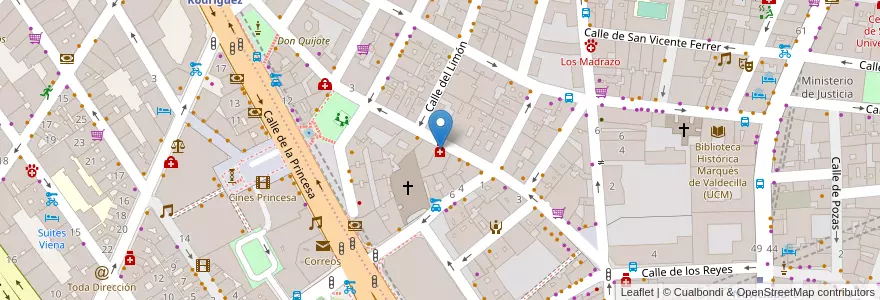 Mapa de ubicacion de Farmacia - Calle San Bernardino 11 en إسبانيا, منطقة مدريد, منطقة مدريد, Área Metropolitana De Madrid Y Corredor Del Henares, مدريد.