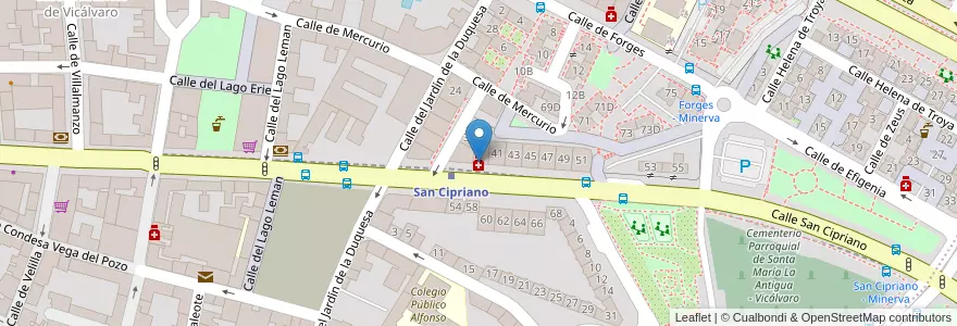 Mapa de ubicacion de Farmacia - Calle San Cipriano 39 en España, Comunidad De Madrid, Comunidad De Madrid, Área Metropolitana De Madrid Y Corredor Del Henares, Madrid.