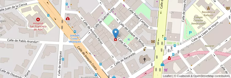 Mapa de ubicacion de Farmacia - Calle San Julio 5 en スペイン, マドリード州, Comunidad De Madrid, Área Metropolitana De Madrid Y Corredor Del Henares, Madrid.
