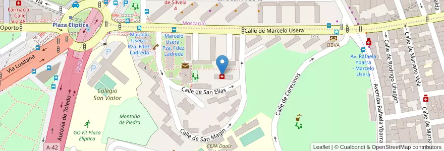 Mapa de ubicacion de Farmacia - Calle San Magín 21 en اسپانیا, بخش خودمختار مادرید, بخش خودمختار مادرید, Área Metropolitana De Madrid Y Corredor Del Henares, مادرید.