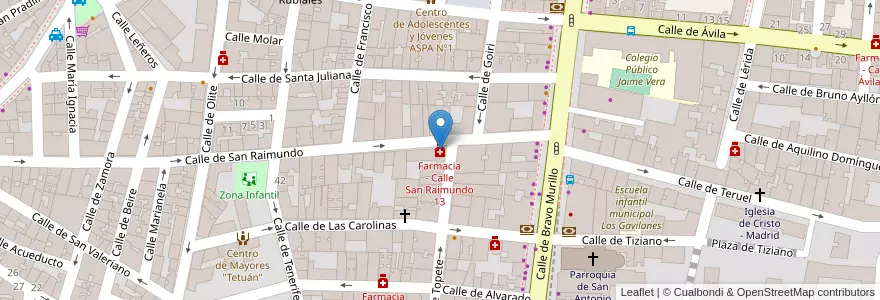 Mapa de ubicacion de Farmacia - Calle San Raimundo 13 en إسبانيا, منطقة مدريد, منطقة مدريد, Área Metropolitana De Madrid Y Corredor Del Henares, مدريد.