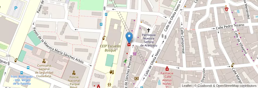 Mapa de ubicacion de Farmacia - Calle Sánchez Preciados 21 en 西班牙, Comunidad De Madrid, Comunidad De Madrid, Área Metropolitana De Madrid Y Corredor Del Henares, Madrid.