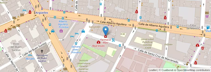 Mapa de ubicacion de Farmacia - Calle Santa Cruz de Marcenado 30 en إسبانيا, منطقة مدريد, منطقة مدريد, Área Metropolitana De Madrid Y Corredor Del Henares, مدريد.