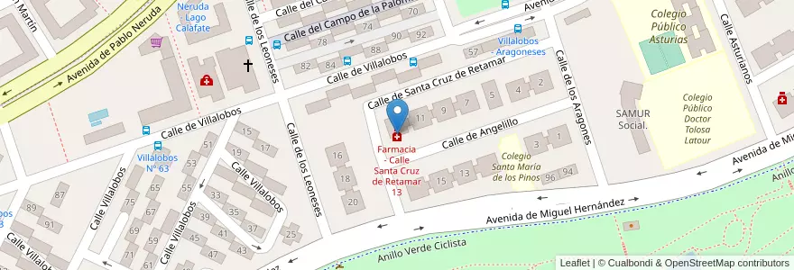 Mapa de ubicacion de Farmacia - Calle Santa Cruz de Retamar 13 en スペイン, マドリード州, Comunidad De Madrid, Área Metropolitana De Madrid Y Corredor Del Henares, Madrid.