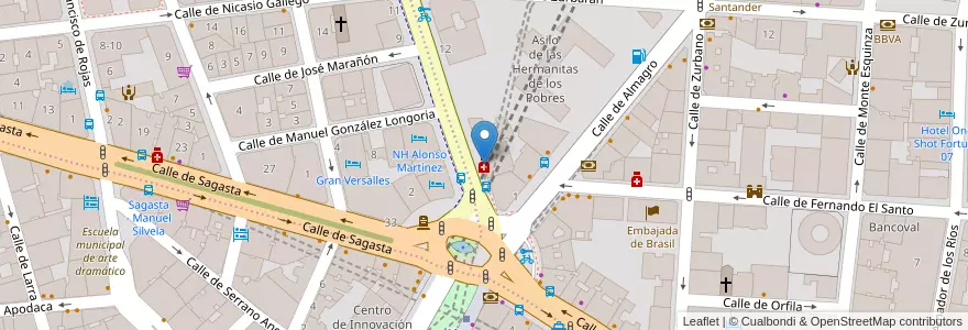 Mapa de ubicacion de Farmacia - Calle Santa Engracia 4 en スペイン, マドリード州, Comunidad De Madrid, Área Metropolitana De Madrid Y Corredor Del Henares, Madrid.