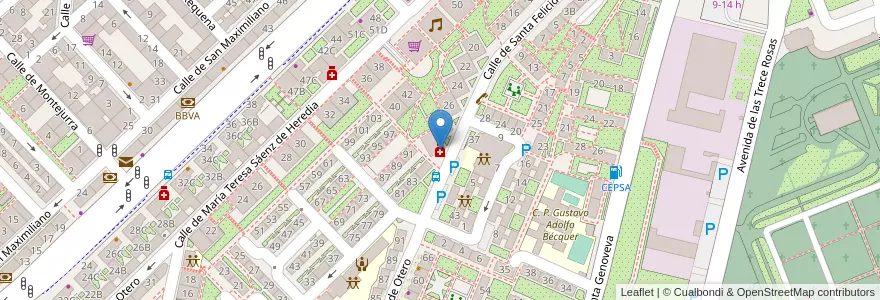 Mapa de ubicacion de Farmacia - Calle Santa Felicidad 30 en Spagna, Comunidad De Madrid, Comunidad De Madrid, Área Metropolitana De Madrid Y Corredor Del Henares, Madrid.