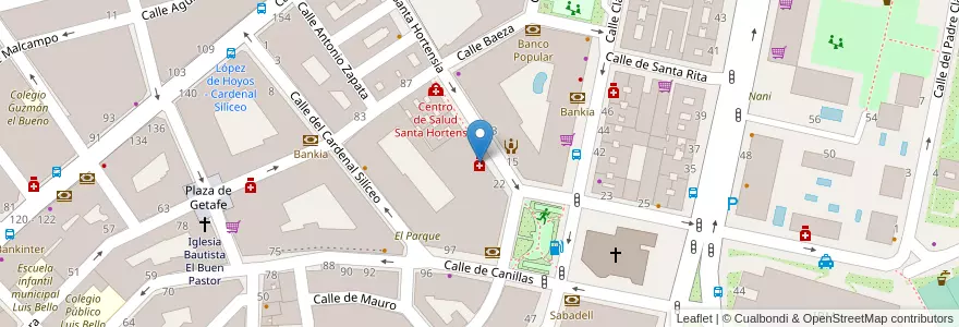 Mapa de ubicacion de Farmacia - Calle Santa Hortensia 20 en اسپانیا, بخش خودمختار مادرید, بخش خودمختار مادرید, Área Metropolitana De Madrid Y Corredor Del Henares, مادرید.