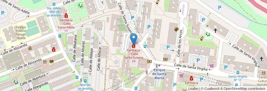 Mapa de ubicacion de Farmacia - Calle Santa Susana 33 en Spain, Community Of Madrid, Community Of Madrid, Área Metropolitana De Madrid Y Corredor Del Henares, Madrid.