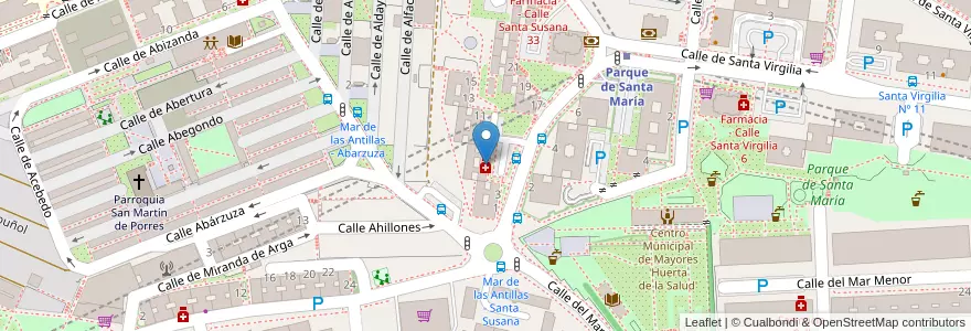 Mapa de ubicacion de Farmacia - Calle Santa Susana 5 en اسپانیا, بخش خودمختار مادرید, بخش خودمختار مادرید, Área Metropolitana De Madrid Y Corredor Del Henares, مادرید.