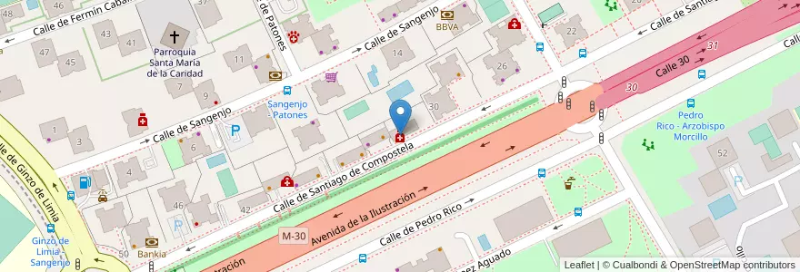 Mapa de ubicacion de Farmacia - Calle Santiago de Compostela 32 en Sepanyol, Comunidad De Madrid, Comunidad De Madrid, Área Metropolitana De Madrid Y Corredor Del Henares, Madrid.
