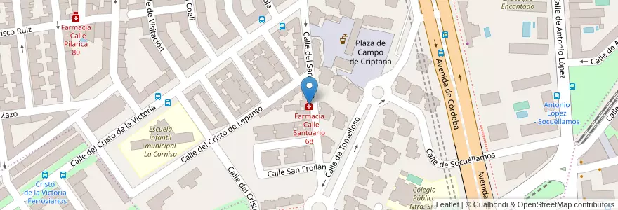 Mapa de ubicacion de Farmacia - Calle Santuario 68 en Espagne, Communauté De Madrid, Communauté De Madrid, Área Metropolitana De Madrid Y Corredor Del Henares, Madrid.