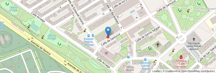 Mapa de ubicacion de Farmacia - Calle Santurce 5 en Испания, Мадрид, Мадрид, Área Metropolitana De Madrid Y Corredor Del Henares, Мадрид.
