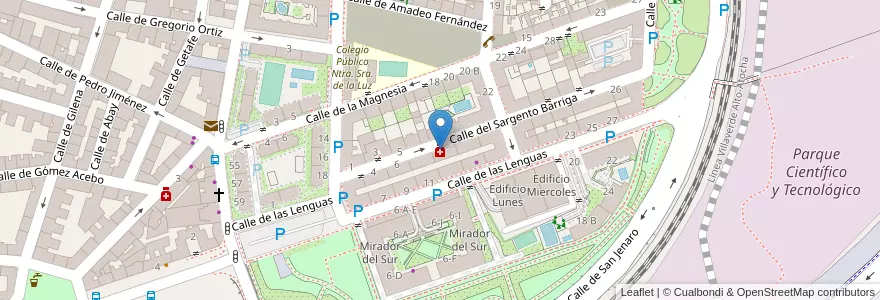 Mapa de ubicacion de Farmacia - Calle Sargento Barriga 10 en Spain, Community Of Madrid, Community Of Madrid, Área Metropolitana De Madrid Y Corredor Del Henares, Madrid.