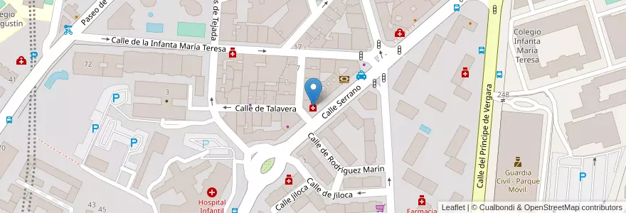 Mapa de ubicacion de Farmacia - Calle Serrano 207 en اسپانیا, بخش خودمختار مادرید, بخش خودمختار مادرید, Área Metropolitana De Madrid Y Corredor Del Henares, مادرید.