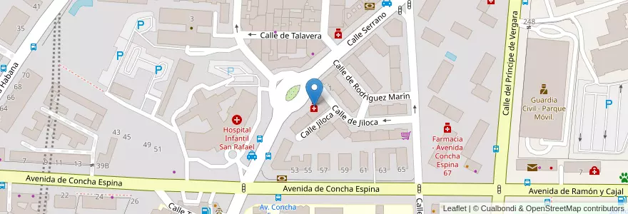 Mapa de ubicacion de Farmacia - Calle Serrano 222 en اسپانیا, بخش خودمختار مادرید, بخش خودمختار مادرید, Área Metropolitana De Madrid Y Corredor Del Henares, مادرید.