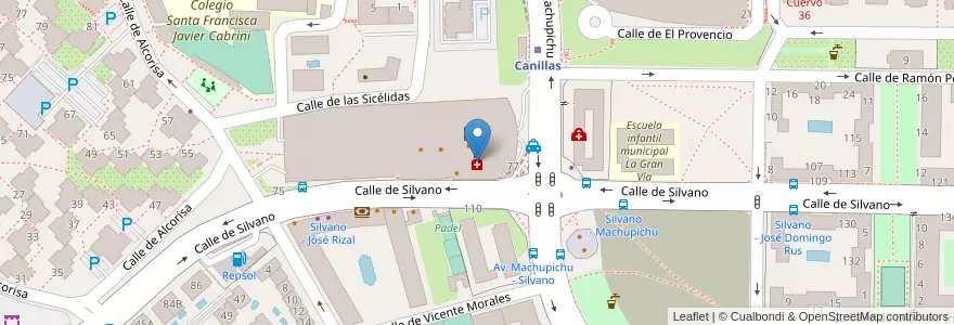 Mapa de ubicacion de Farmacia - Calle Silvano 77 en Spanien, Autonome Gemeinschaft Madrid, Autonome Gemeinschaft Madrid, Área Metropolitana De Madrid Y Corredor Del Henares, Madrid.